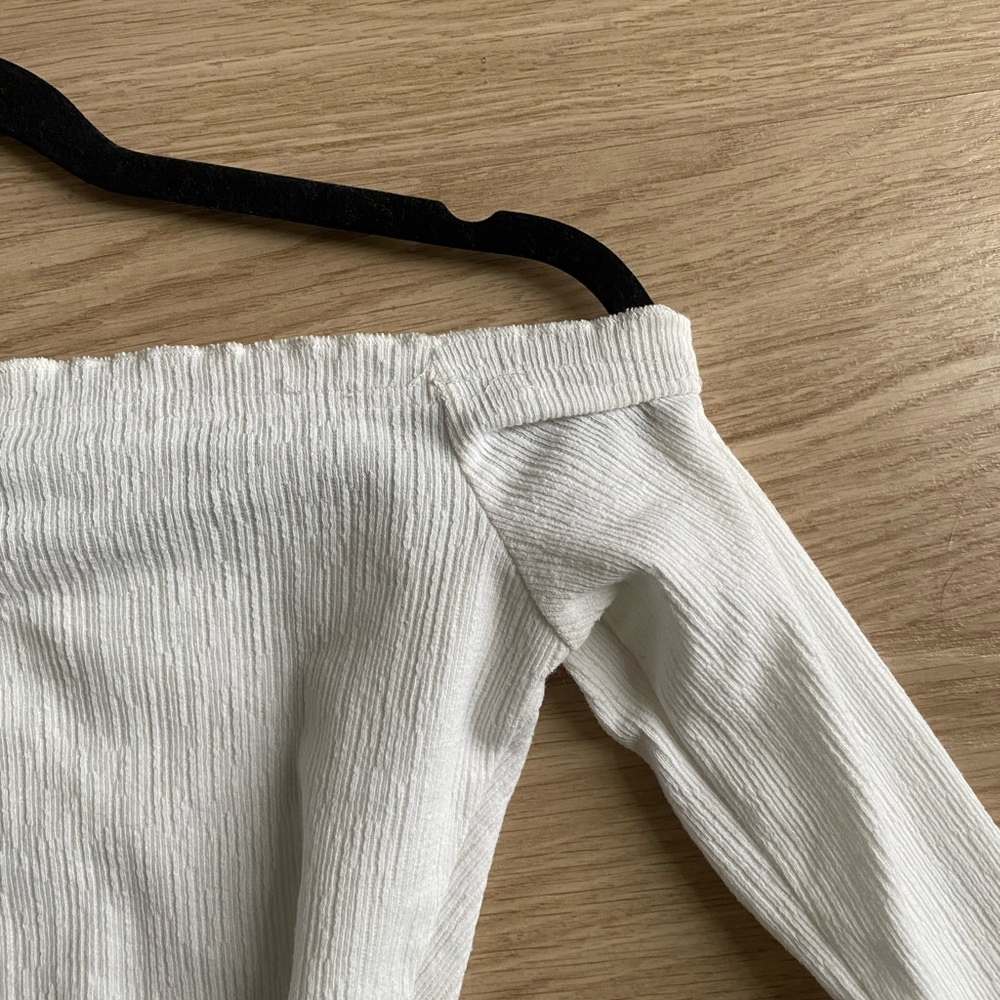 ASOS White Ruffle Ribbed Off the Shoulder Top - Picture 6 of 6